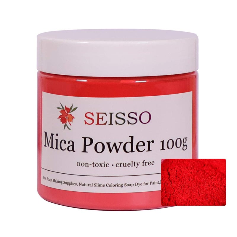 SEISSO Mica Powder - 3.5oz/100g Red Natural Epoxy Resin Dye Color Pigment Powder for Soap Making, Candle Making, Slime, Nail, Paint, Bath Bomb Colorant, Gift for Christmas New Year - Image 1